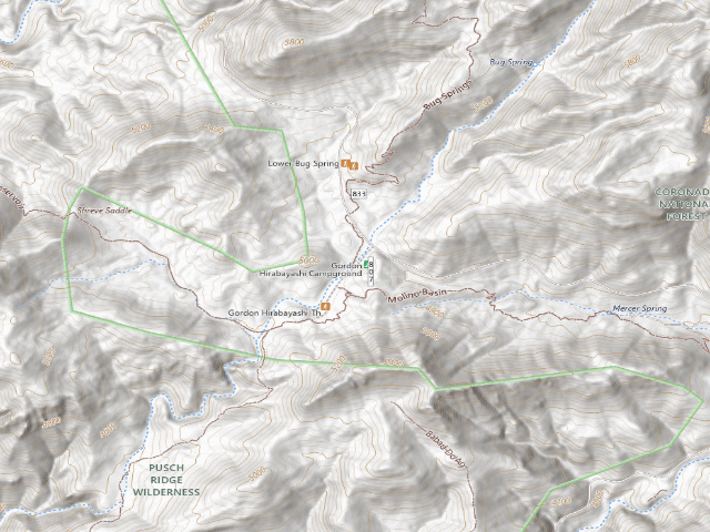 USGS topographic map of Gordon Hirabayashi Campground