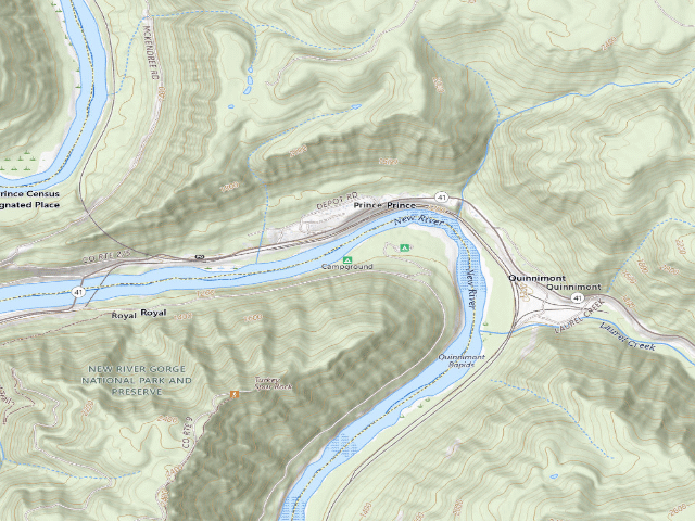 USGS topographic map of Grandview Sandbar Walk-In Campground