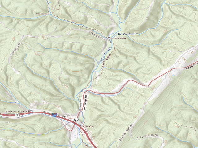 USGS topographic map of Green Ridge State Forest primitive campsite 1