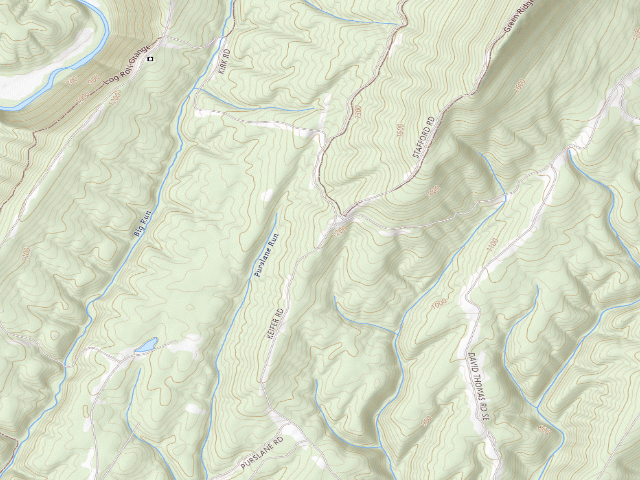 USGS topographic map of Green Ridge State Forest primitive campsite 100