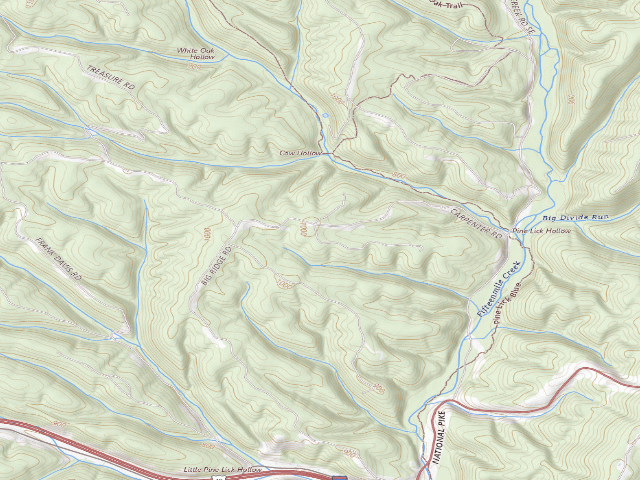 USGS topographic map of Green Ridge State Forest primitive campsite 13