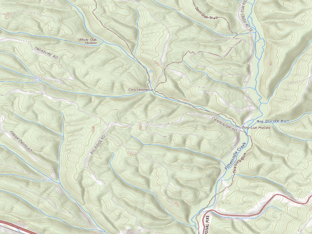 USGS topographic map of Green Ridge State Forest primitive campsite 14