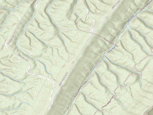 USGS topographic map of Green Ridge State Forest primitive campsite 34