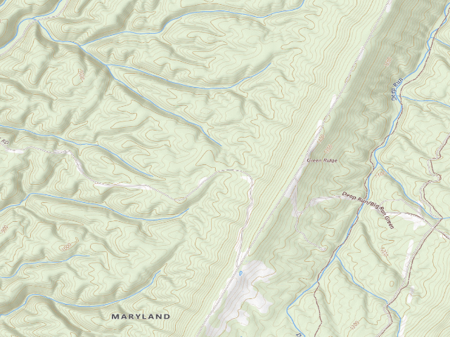 USGS topographic map of Green Ridge State Forest primitive campsite 52