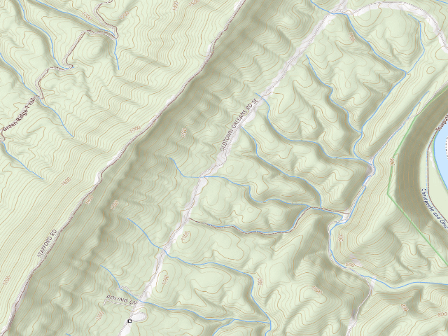 USGS topographic map of Green Ridge State Forest primitive campsite 68