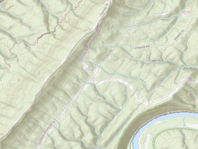 USGS topographic map of Green Ridge State Forest primitive campsite 70
