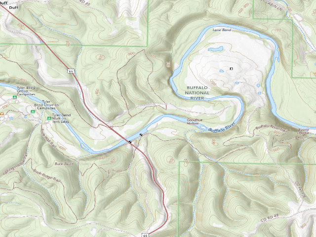 USGS topographic map of Grinders Ferry (Buffalo National River, Middle District)