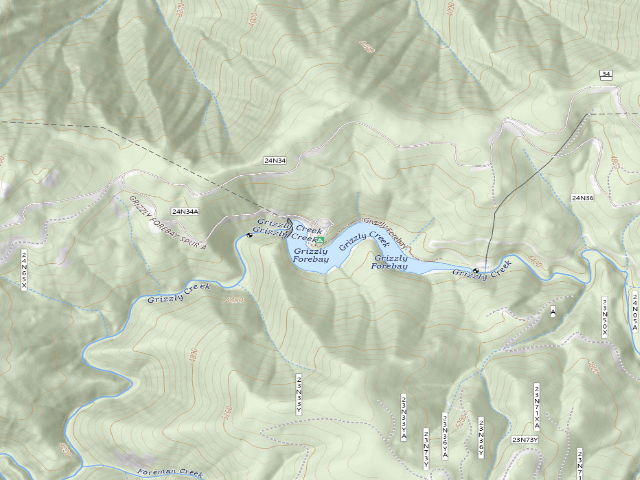 USGS topographic map of Grizzly Forebay (Family Cg)