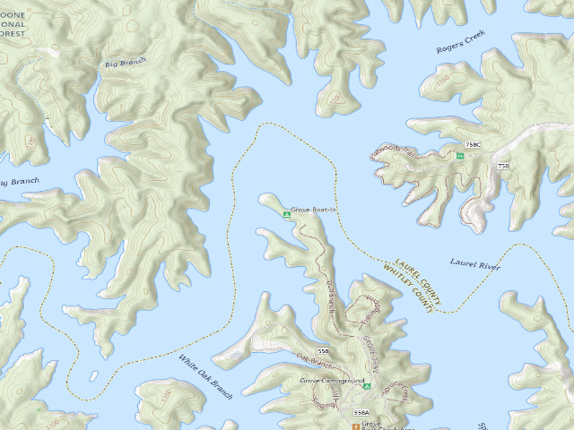 USGS topographic map of Grove Boat-In Campground