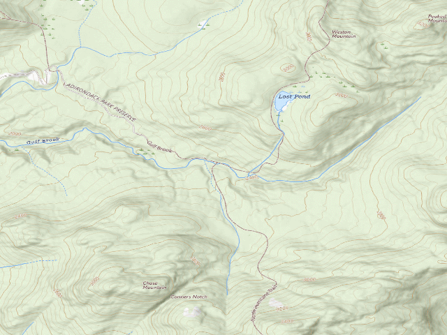 USGS topographic map of Gulf Brook Primitive Camp Sites [DEC #9288] (Hurricane Mountain Primitive Area)