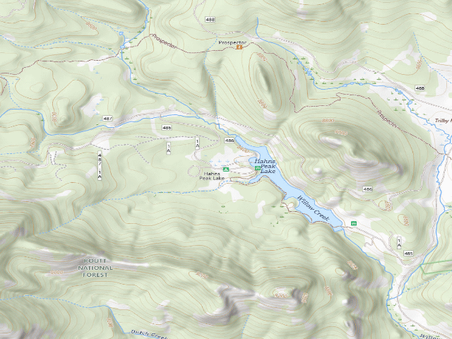 USGS topographic map of Hahns Peak Lake