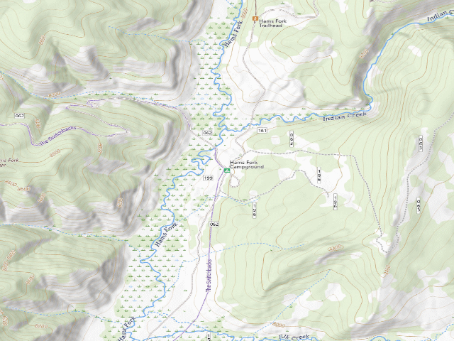 USGS topographic map of Hams Fork Campground