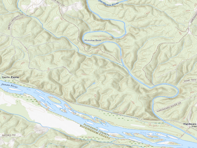 USGS topographic map of Hardware River WMA