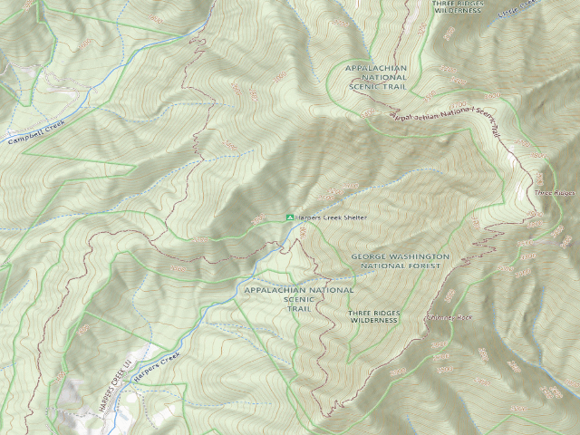 USGS topographic map of Harpers Creek A.T. Shelter