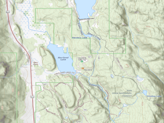 USGS topographic map of Haviland Lake Campground