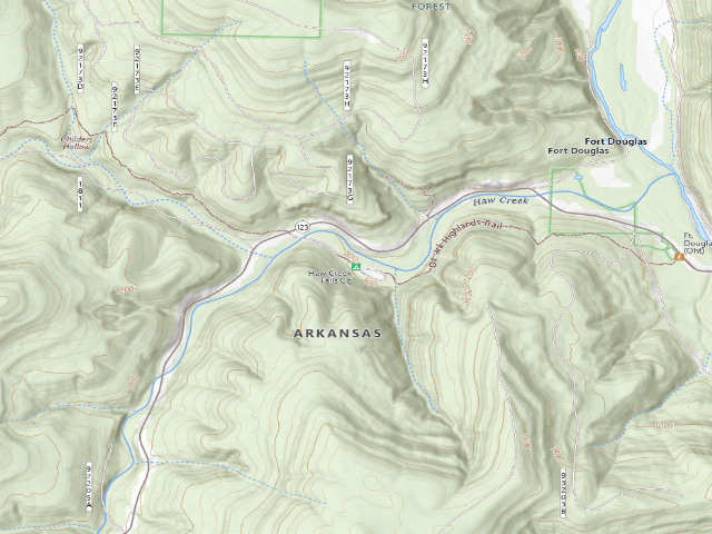 USGS topographic map of Haw Creek Falls Cg