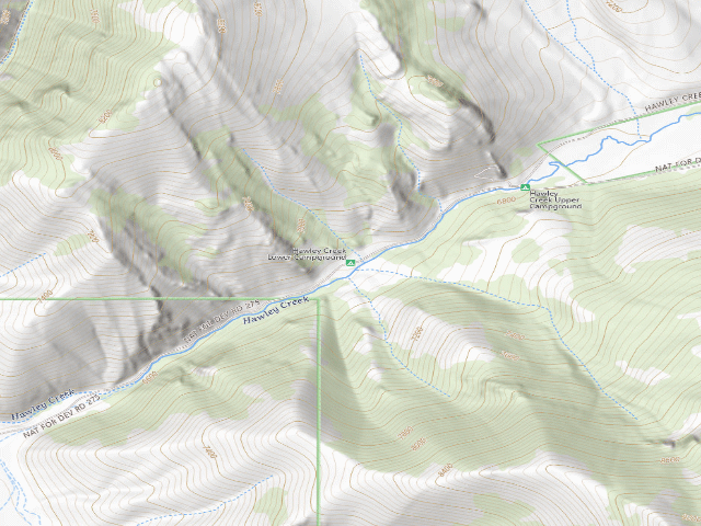 USGS topographic map of Hawley Creek Lower Campground