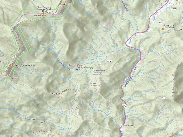 USGS topographic map of Headwaters Roadside Campsites