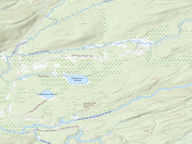 USGS topographic map of Helidiver Pond Campsite (Moose River Plains Camping Area)