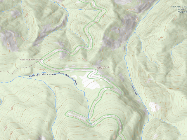 USGS topographic map of Hells Half Acre Saddle