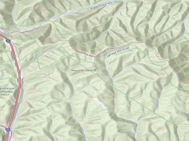 USGS topographic map of Helveys Mill A.T. Shelter