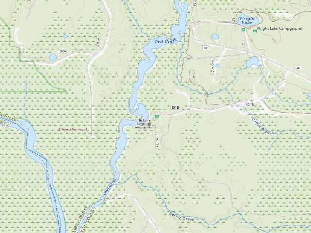 USGS topographic map of Hickory Landing Campground