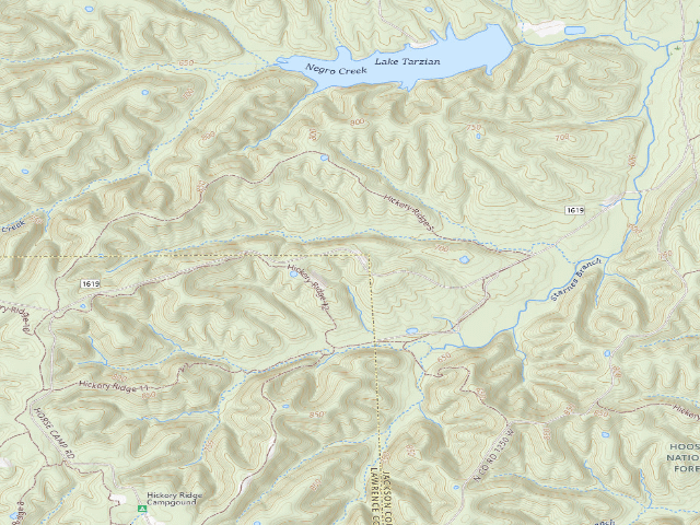 USGS topographic map of Hickory Ridge Roadside Dispersed Campsite 14 (Hoosier NF)