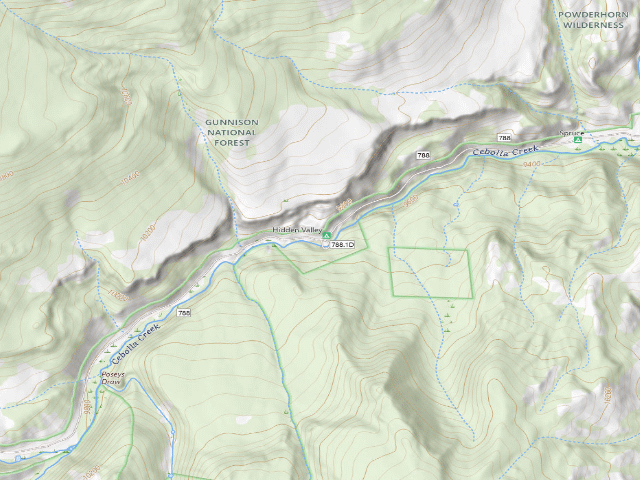 USGS topographic map of Hidden Valley Tent Campground