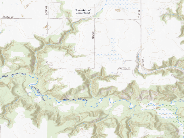 USGS topographic map of High Island Creek Park (Sibley County)