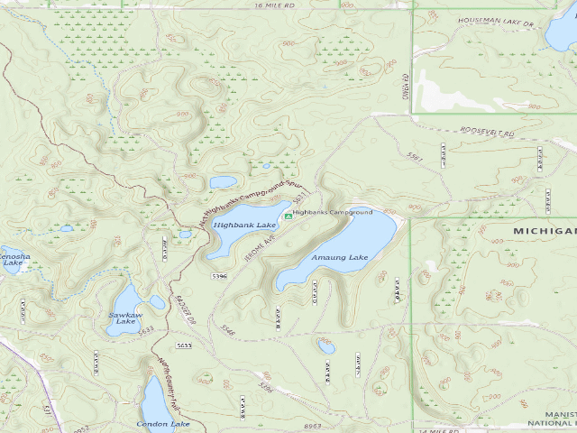 USGS topographic map of Highbanks Campground