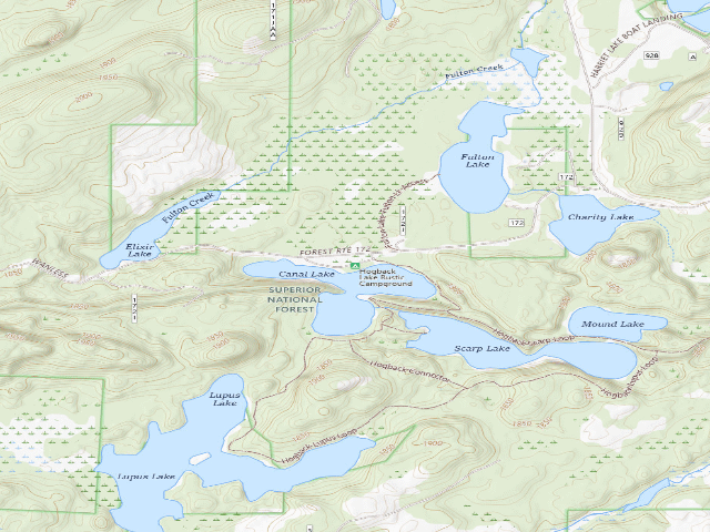 USGS topographic map of Hogback Lake Rustic Campground
