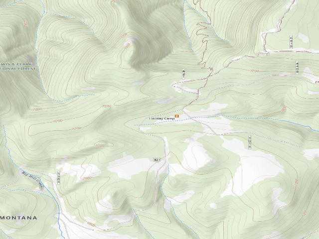 USGS topographic map of Holiday Camp Rd 821-1