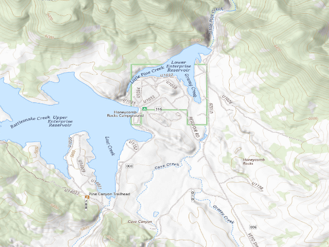 USGS topographic map of Honeycomb Rocks Campground