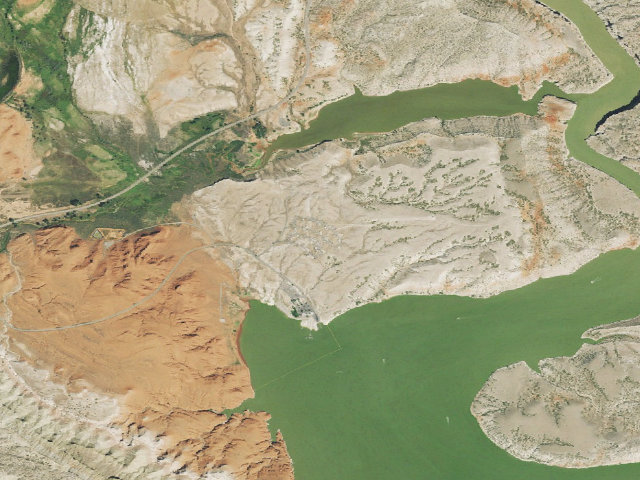 Aerial image of Horseshoe Bend Campground (Bighorn Canyon NRA)