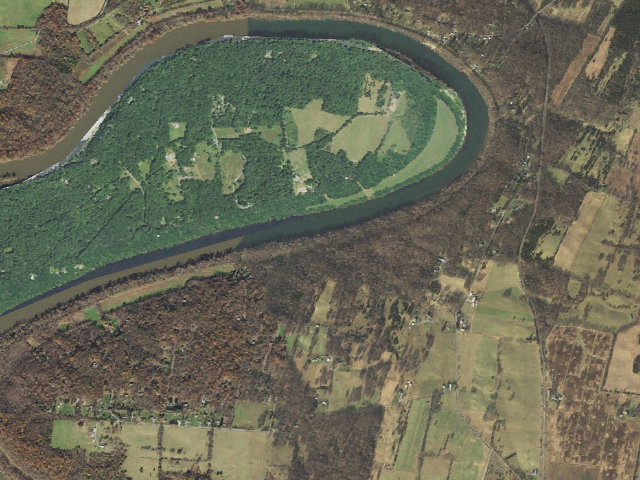 Aerial image of Horseshoe Bend hiker-biker campsite (C&O Canal towpath mile 79.2)