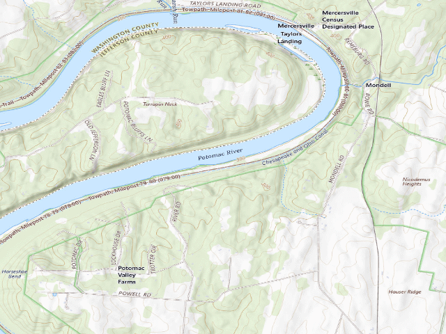 USGS topographic map of Horseshoe Bend hiker-biker campsite (C&O Canal towpath mile 79.2)