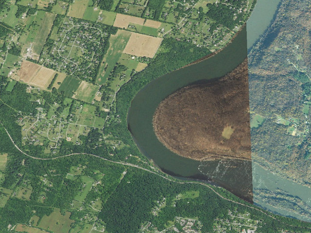 Aerial image of Huckleberry Hill hiker-biker campsite (C&O Canal towpath mile 62.9)