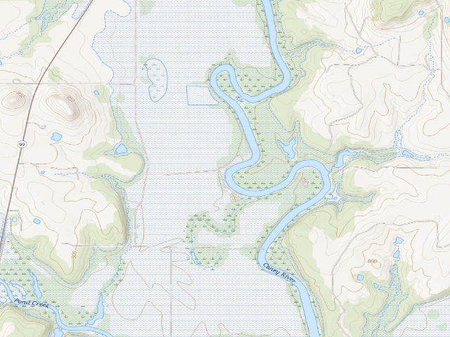 USGS topographic map of Hulah WMA primitive camp #2