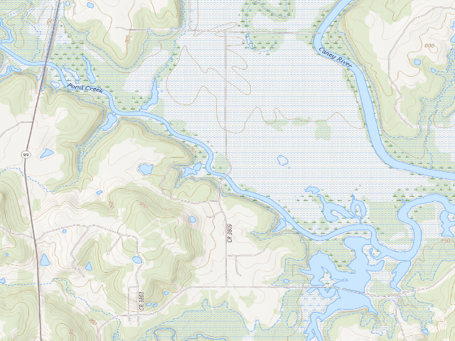 USGS topographic map of Hulah WMA primitive camp #3