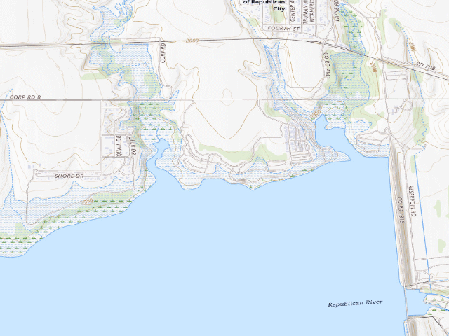 USGS topographic map of Hunter Cove Park (Harlan County Lake)