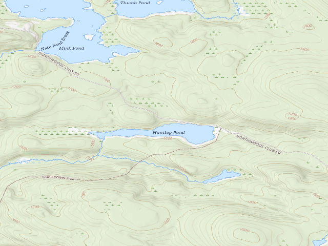 USGS topographic map of Huntley Pond Campsite #2 (Vanderwhacker Mountain Wild Forest)