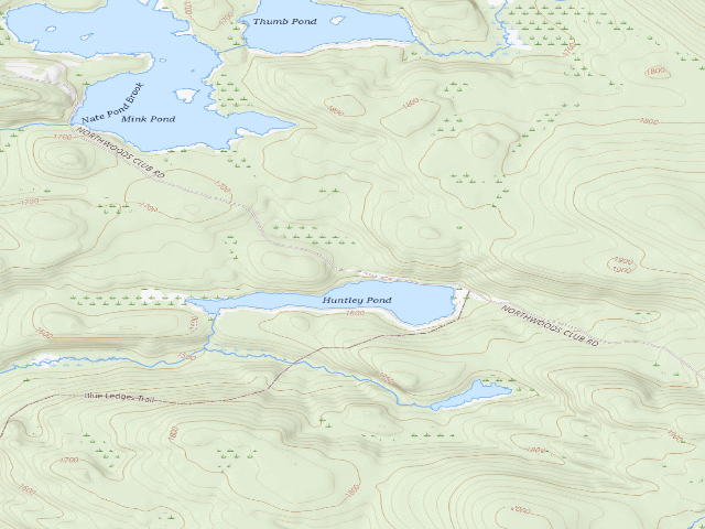 USGS topographic map of Huntley Pond Campsite #4 (Vanderwhacker Mountain Wild Forest)