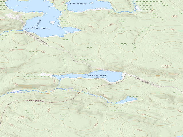 USGS topographic map of Huntley Pond Campsite #5 (Vanderwhacker Mountain Wild Forest)