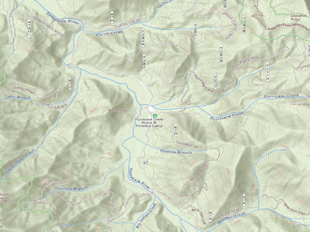 USGS topographic map of Hurricane Creek Horse & Primitive Camp