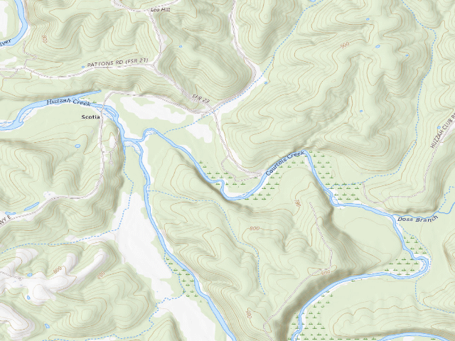 USGS topographic map of Huzzah Conservation Area