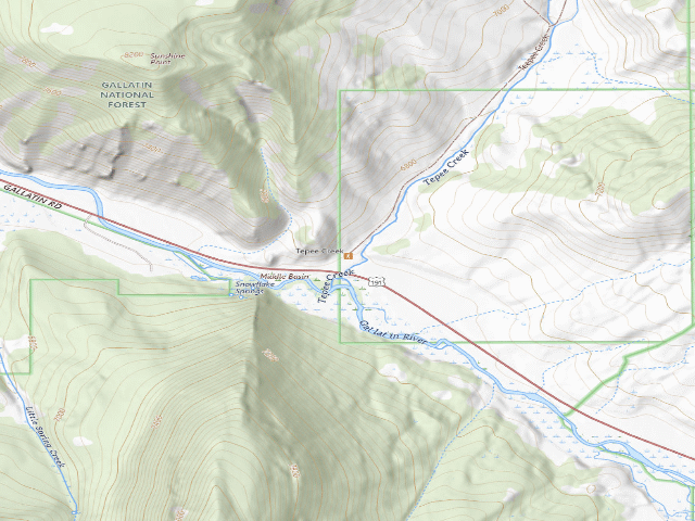 USGS topographic map of Hwy191-59 Teepee Ck Trlhd