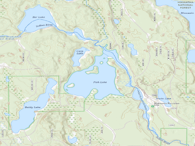 USGS topographic map of Indian River Fish Lake Island Camping Area