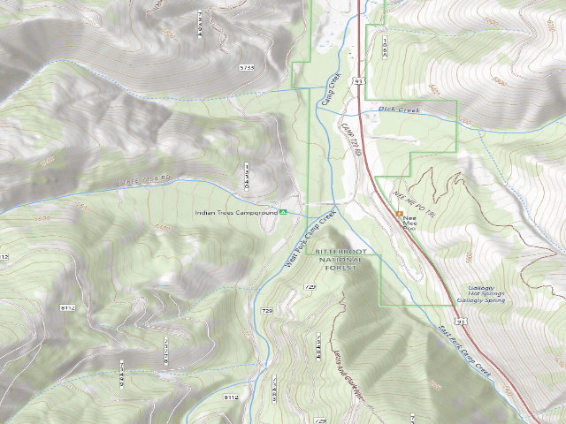 USGS topographic map of Indian Trees Campground