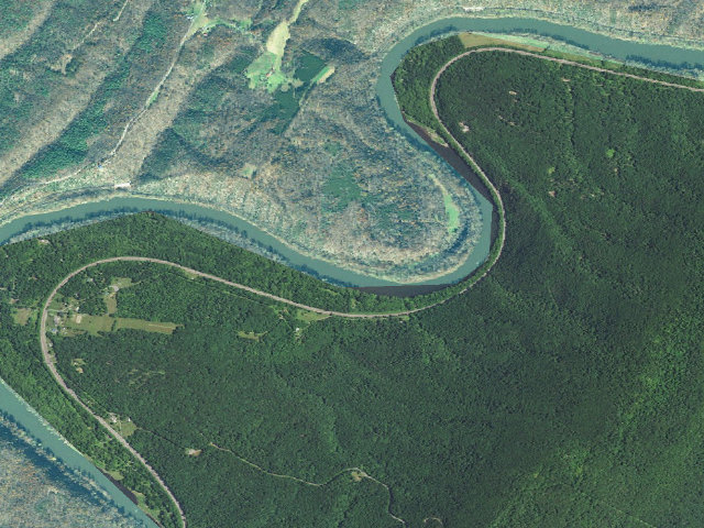 Aerial image of Indigo Neck hiker-biker campsite (C&O Canal towpath mile 139.2)