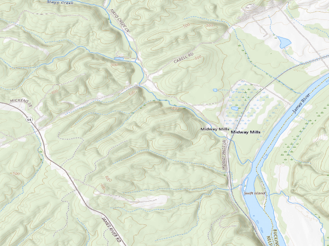USGS topographic map of James River WMA